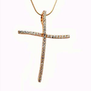 18" Rose Gold Plated Sterling Silver Cross Necklac